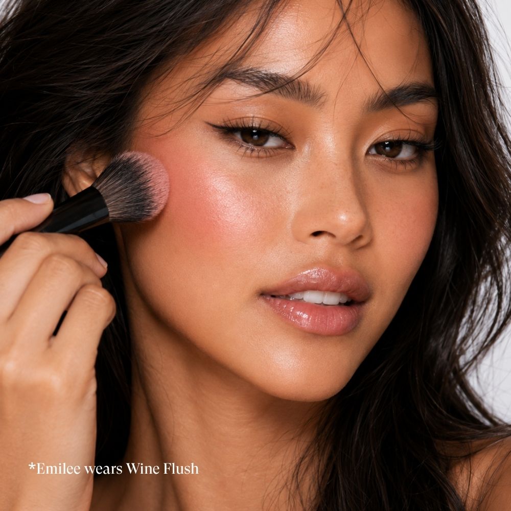 2 Finishes in 1 Compact. - Fabled Blush-Satin Glow Duo Wine Flush